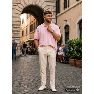 Lands End Mens 3X Pink Short Sleeve Polo Shirt Casual Preppy Soft Boy Boxy Fit